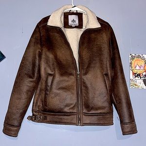 Sand Nubuck Faux Shearling leather jacket SMALL